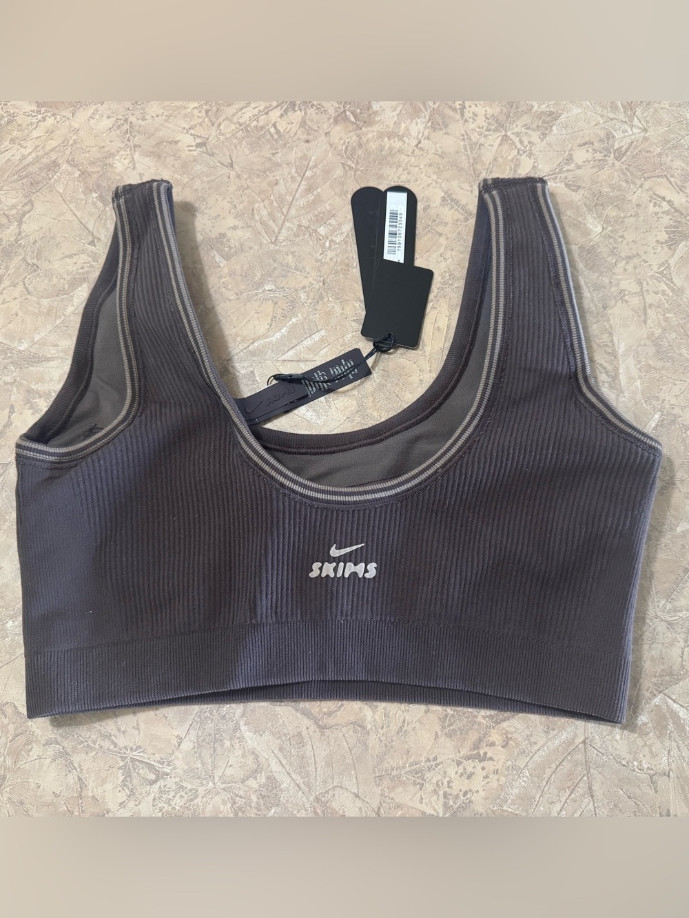 Skims Nike collab Women's Ribbed Sports Bra - Charcoal Brown
